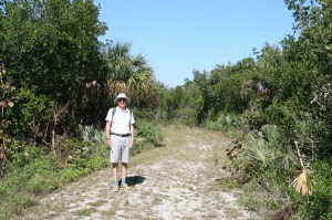walking along the trail near the river shore