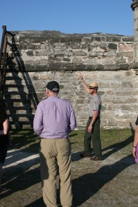 Park Ranger declaiming the history of Fort Matanza