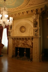 Fireplace in the Ladies' parlour. The clock was a gift from Edison
