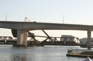 A freight train passes over FEC railroad bridge, Jacksonville
