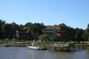 Confederate flags outside houses at Buck Hall