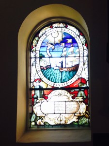Window in St John's Church bearing the Seal of the Society for the Propagation of the Gospel in Foreign Parts