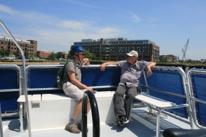 Chatting to a fellow passenger on the water taxi