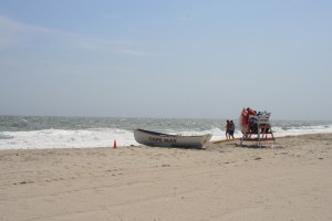 Lifeguards huddling in the wind, Cape May