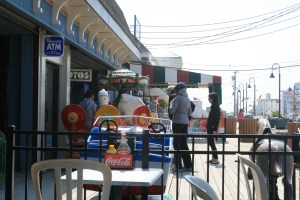 Outside the ice-cream kiosk