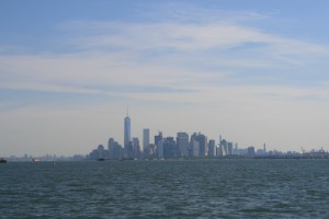 Lower Manhattan pink and grey in the early morning