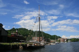 The sloop Clearwater moored at Rondout