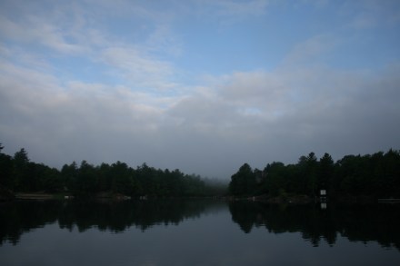 Morning mist clearing at Deep Bay, Sparrow Lake