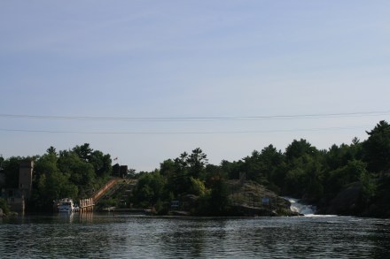 Leaving Big Chute, railway on the left and spillway on the right